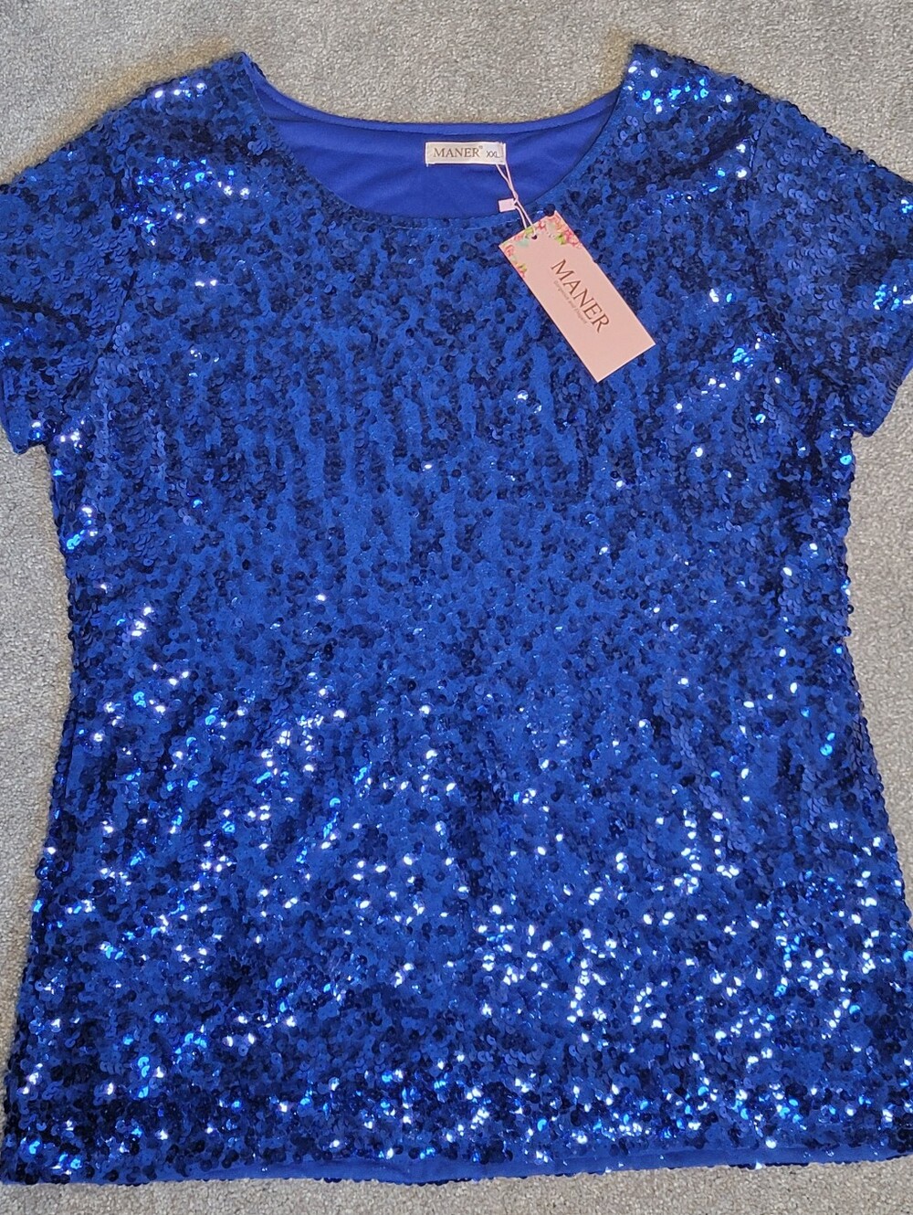Maner Royal Blue Sequin Short Sleeve Top